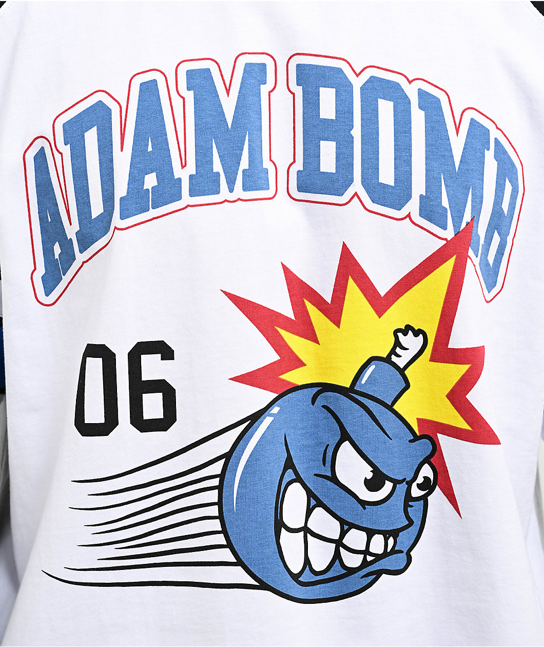 Adam Bomb Speed Bomb White & Black Long Sleeve Raglan T-Shirt