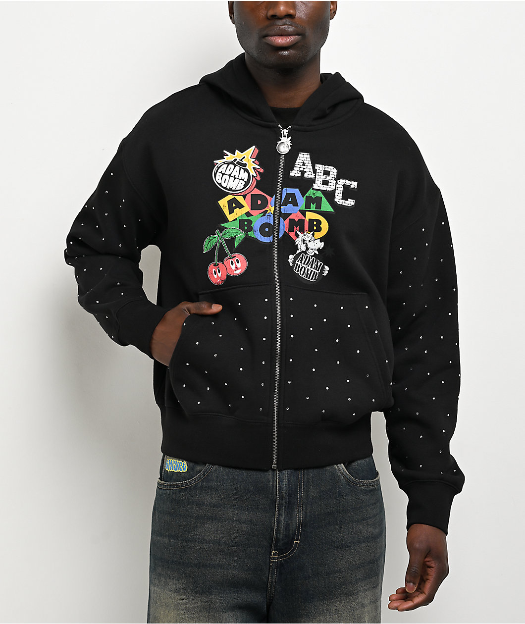 Adam Bomb Variety Patch Black Zip Hoodie