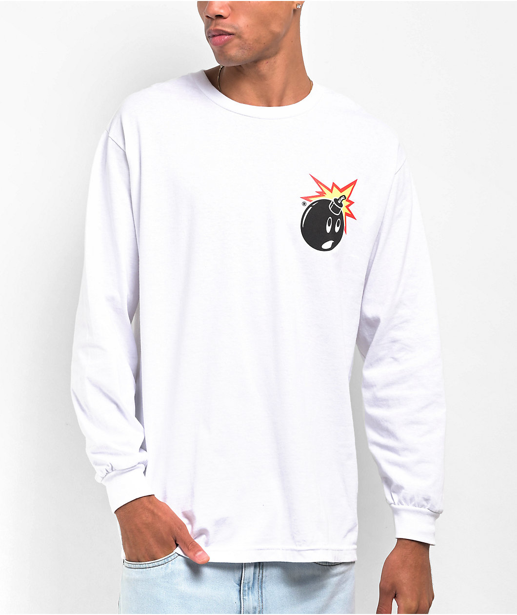 Adam Bomb White Long Sleeve T-Shirt