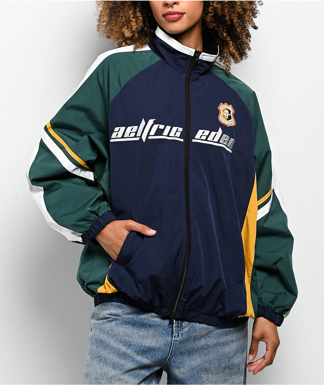 Aelfric Eden Vintage Blue & Green Colorblock Zip Jacket