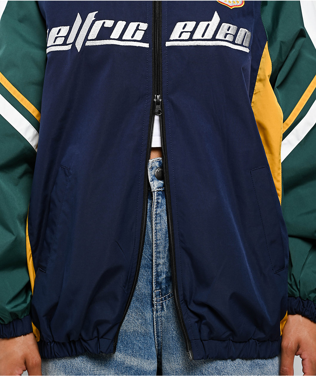Aelfric Eden Vintage Blue & Green Colorblock Zip Jacket at