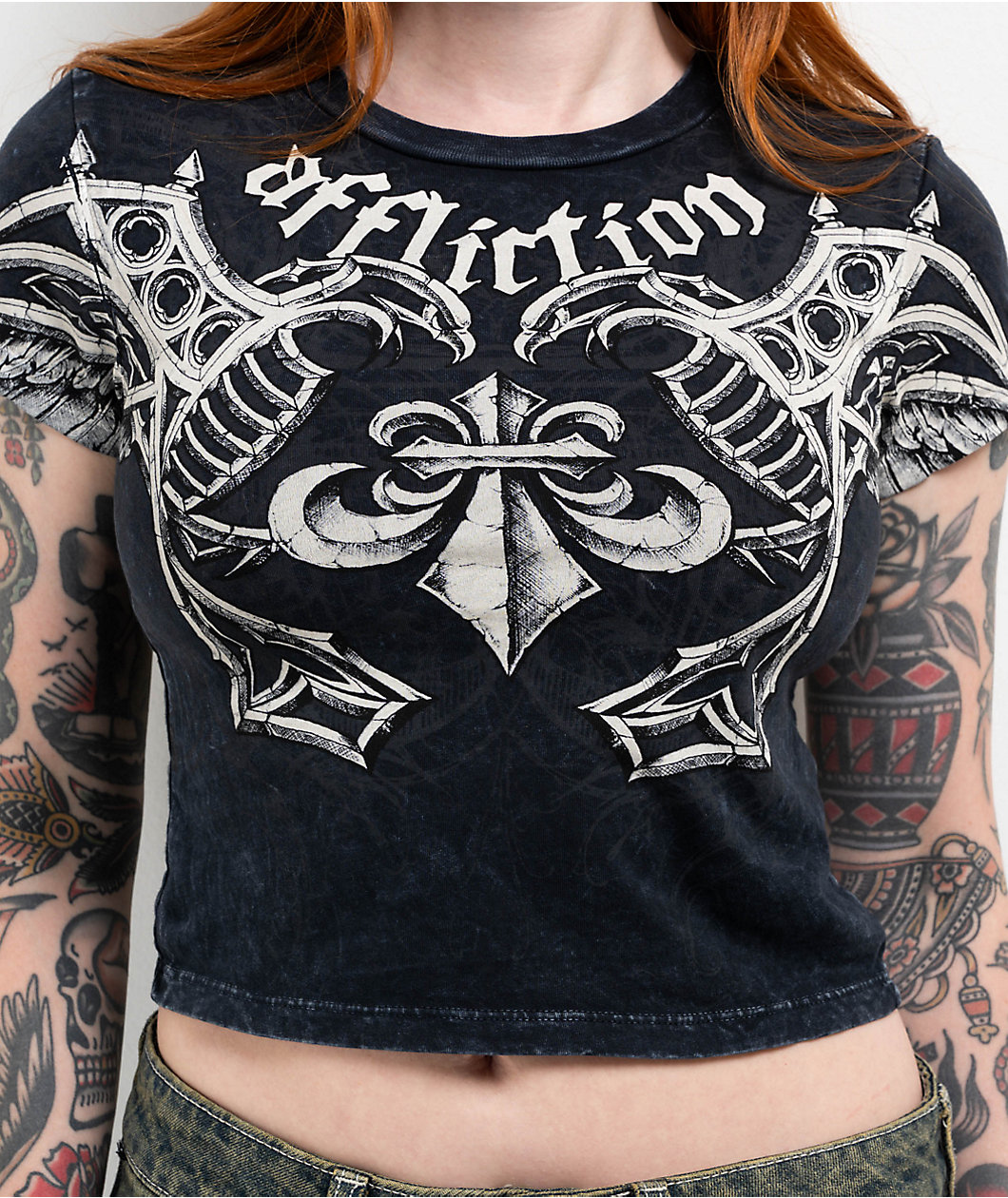 Affliction Aguilas Black Lava Wash Crop T-Shirt