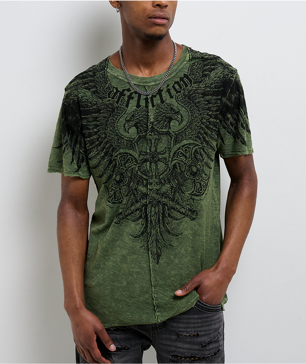 Affliction Alpha Strike Green Wash T-Shirt