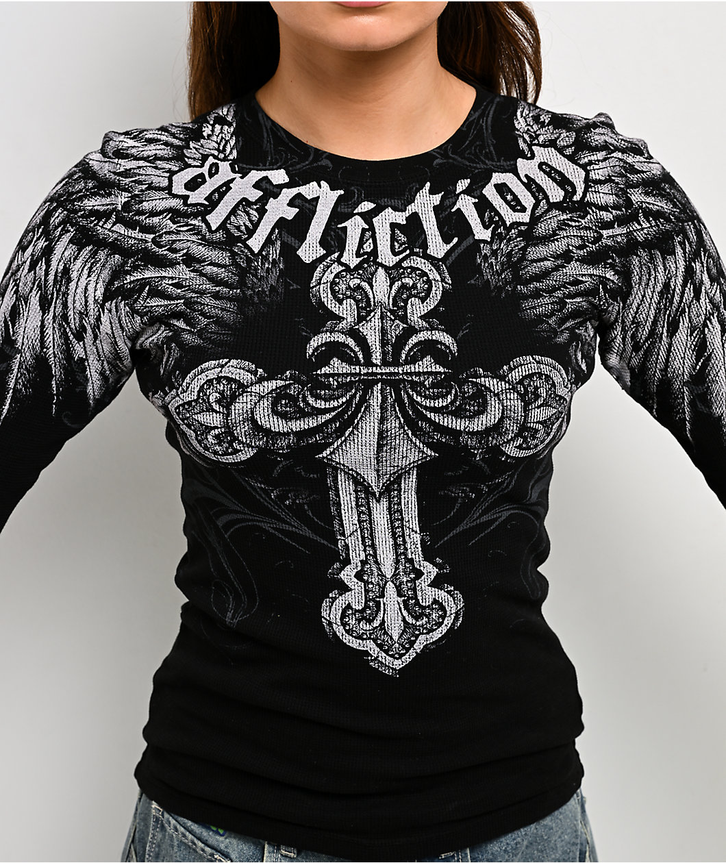 Affliction Angelo Black Thermal Long Sleeve T-Shirt