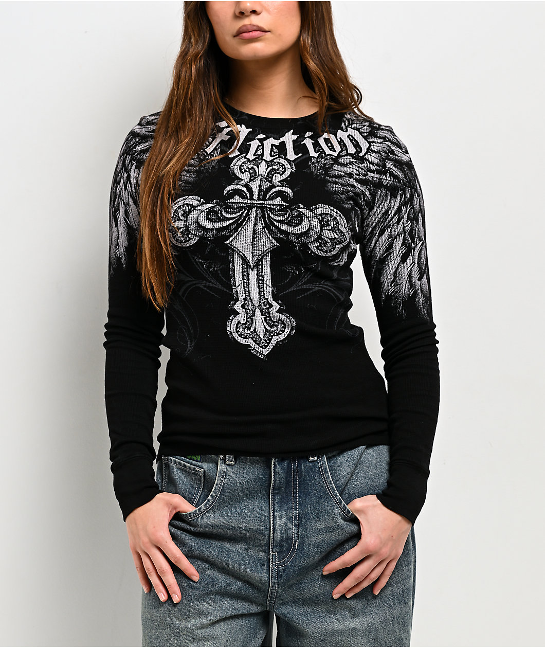 Affliction Angelo Black Thermal Long Sleeve T-Shirt