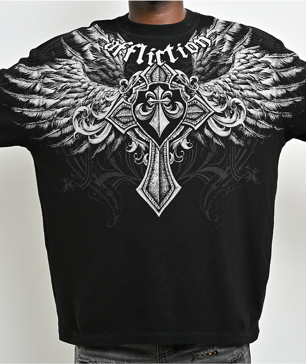 Affliction Ayala Black Thermal Long Sleeve T-Shirt