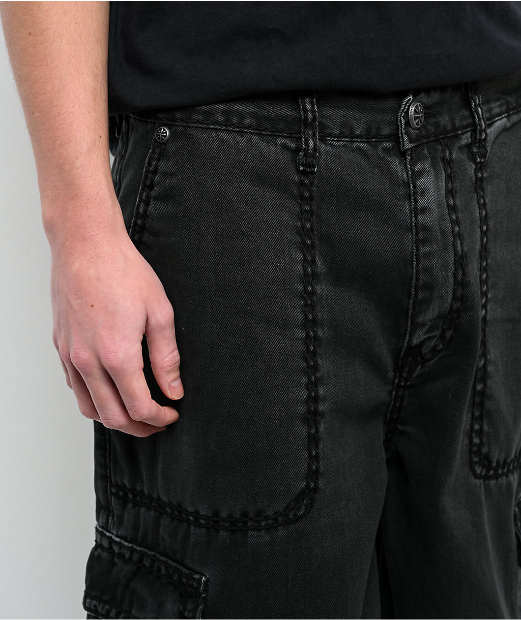 Affliction Black Wash Ultra Wide Leg Cargo Jeans
