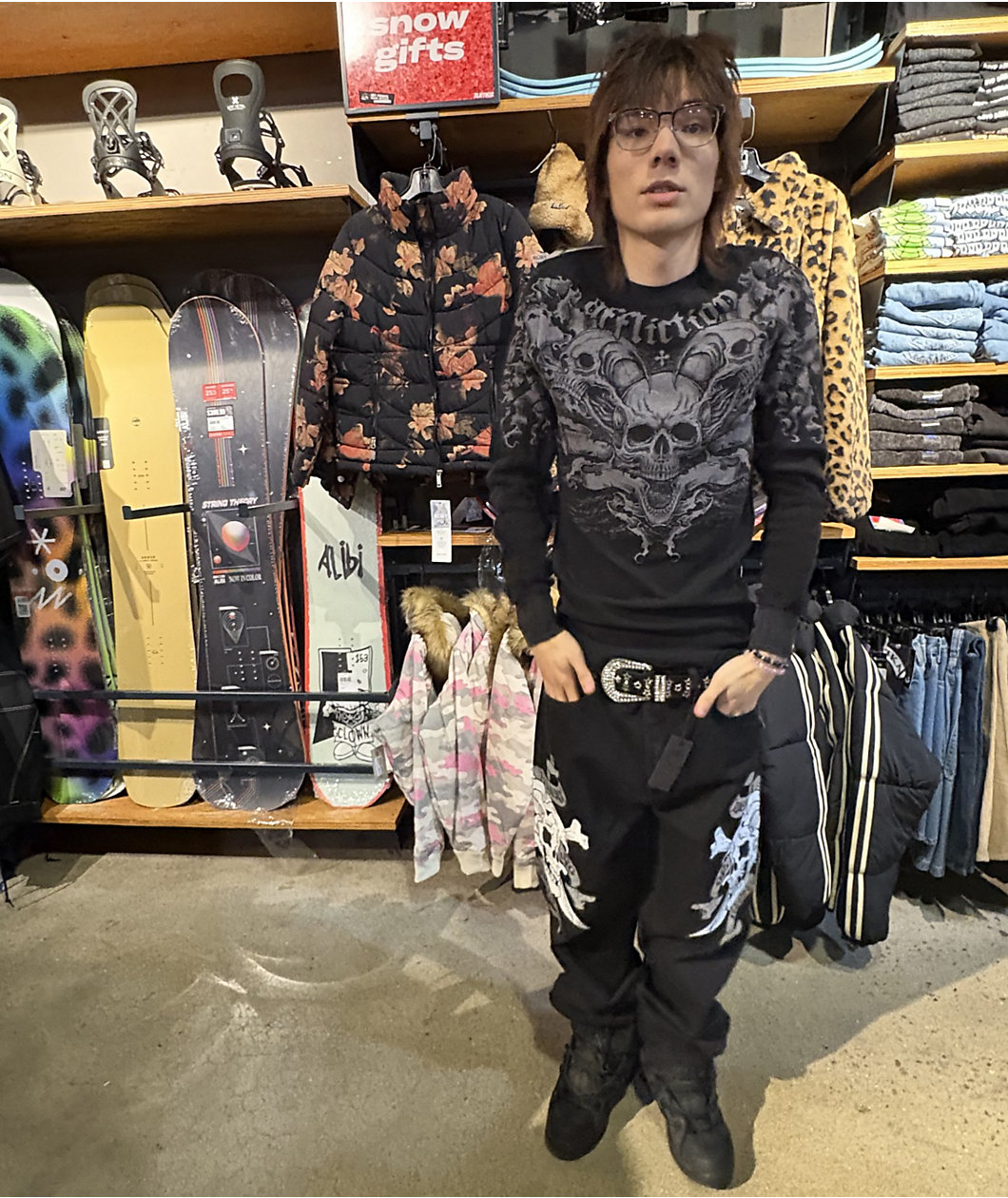 Affliction Catastrophe Black Wash Thermal Long Sleeve T-Shirt