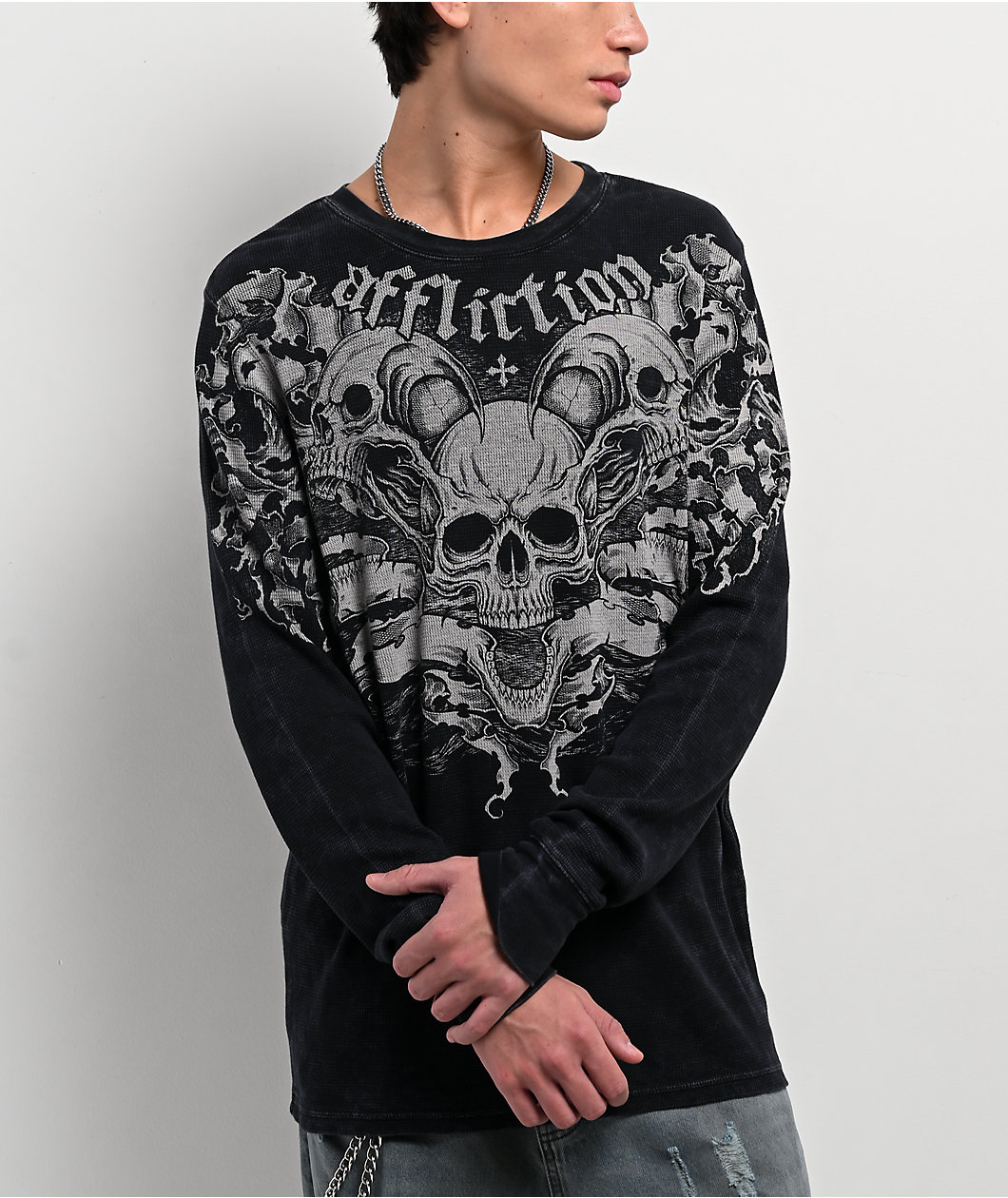 Affliction Catastrophe Black Wash Thermal Long Sleeve T-Shirt