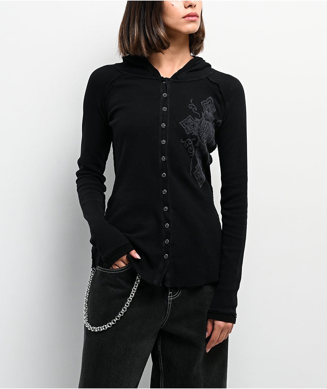 Affliction Chaos Theory Black Thermal Button Up Hoodie