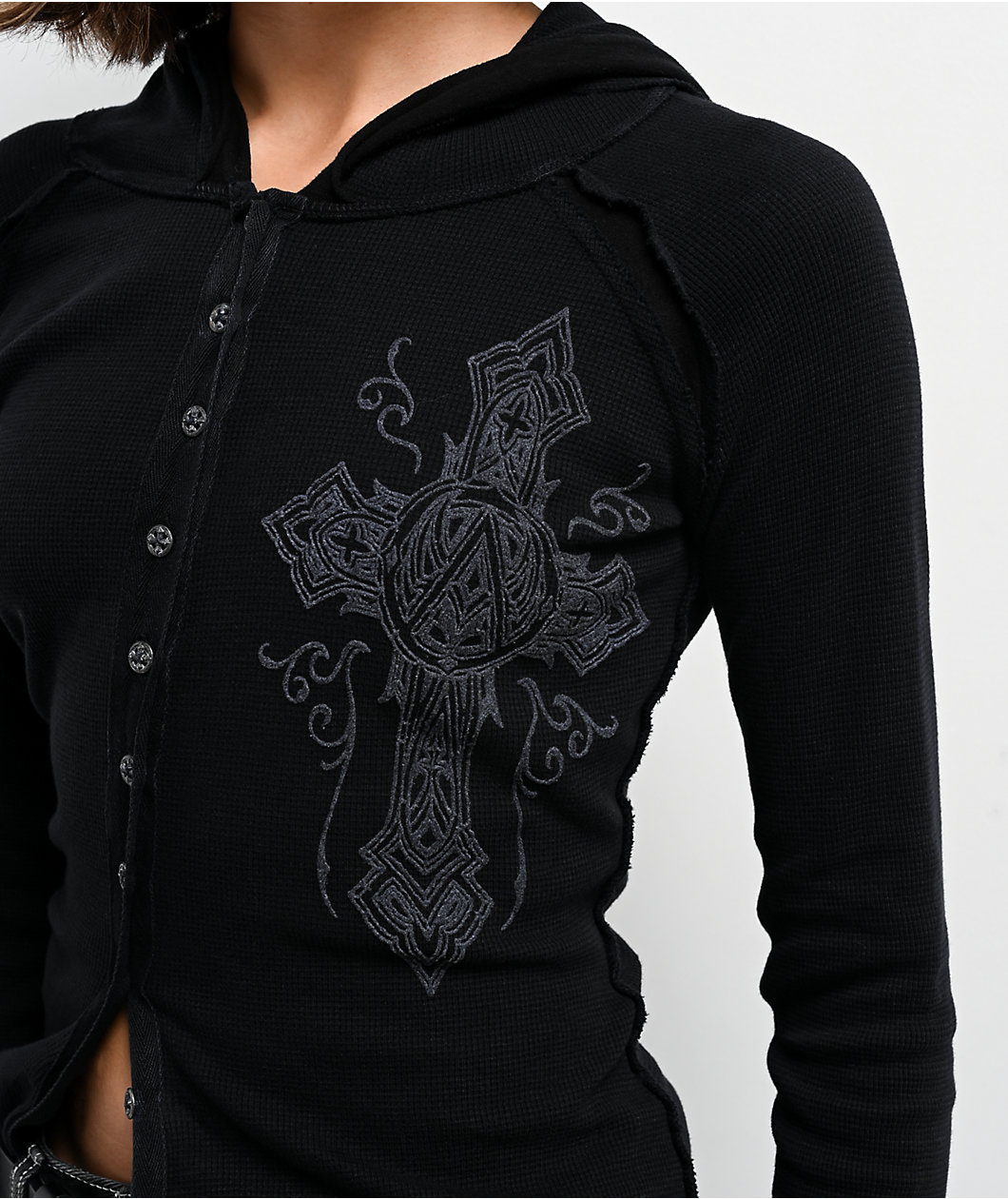 Affliction Chaos Theory Black Thermal Button Up Hoodie