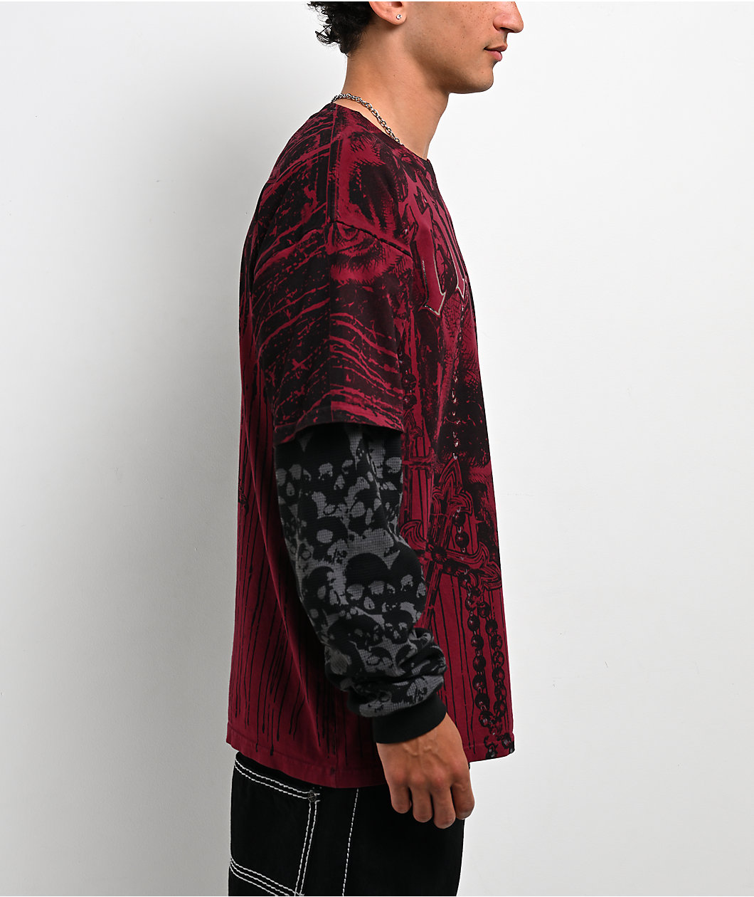 Affliction Chemical Rain Red & Grey 2fer Long Sleeve T-Shirt