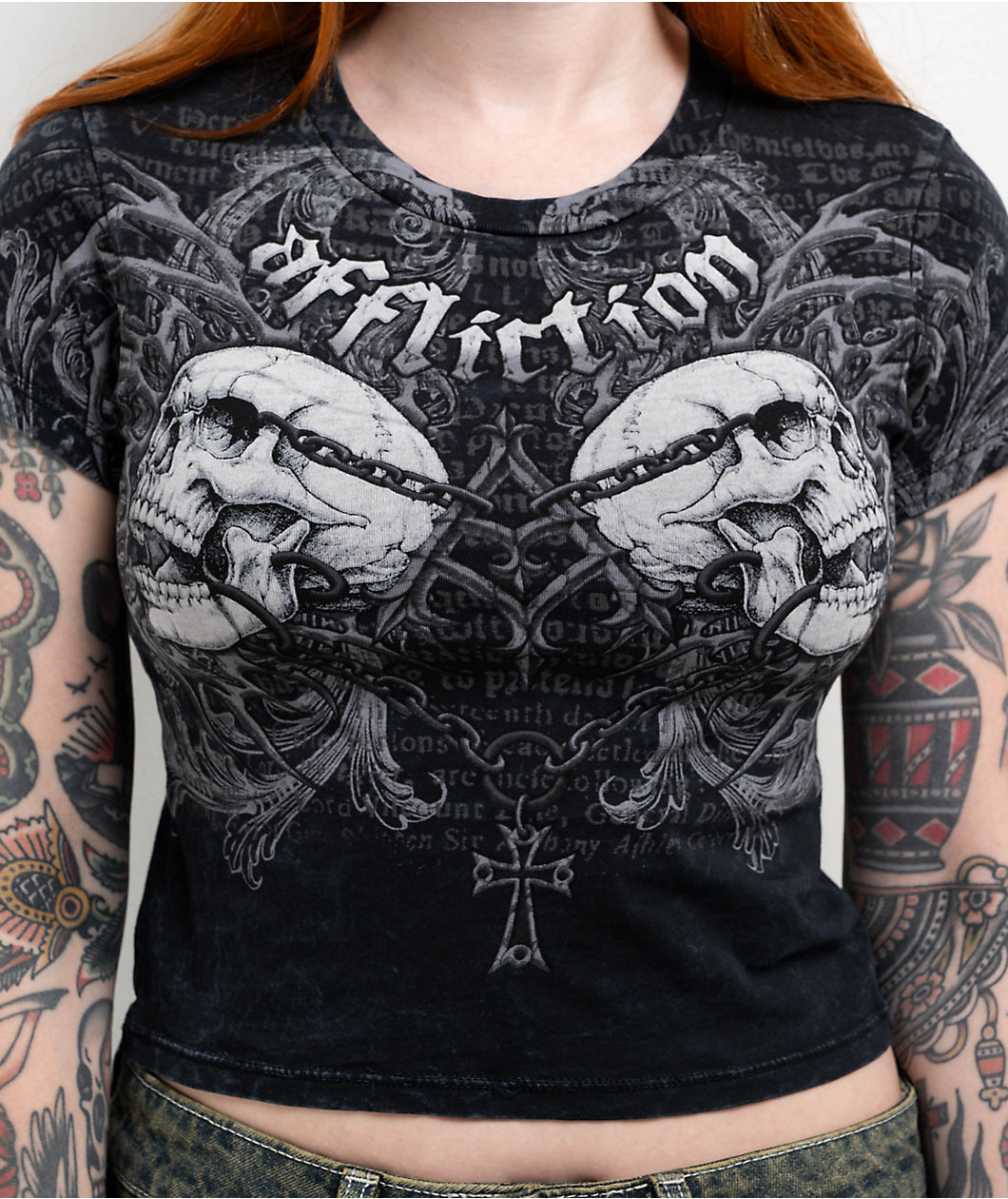 Affliction Collapse Black Lava Wash Crop T-Shirt