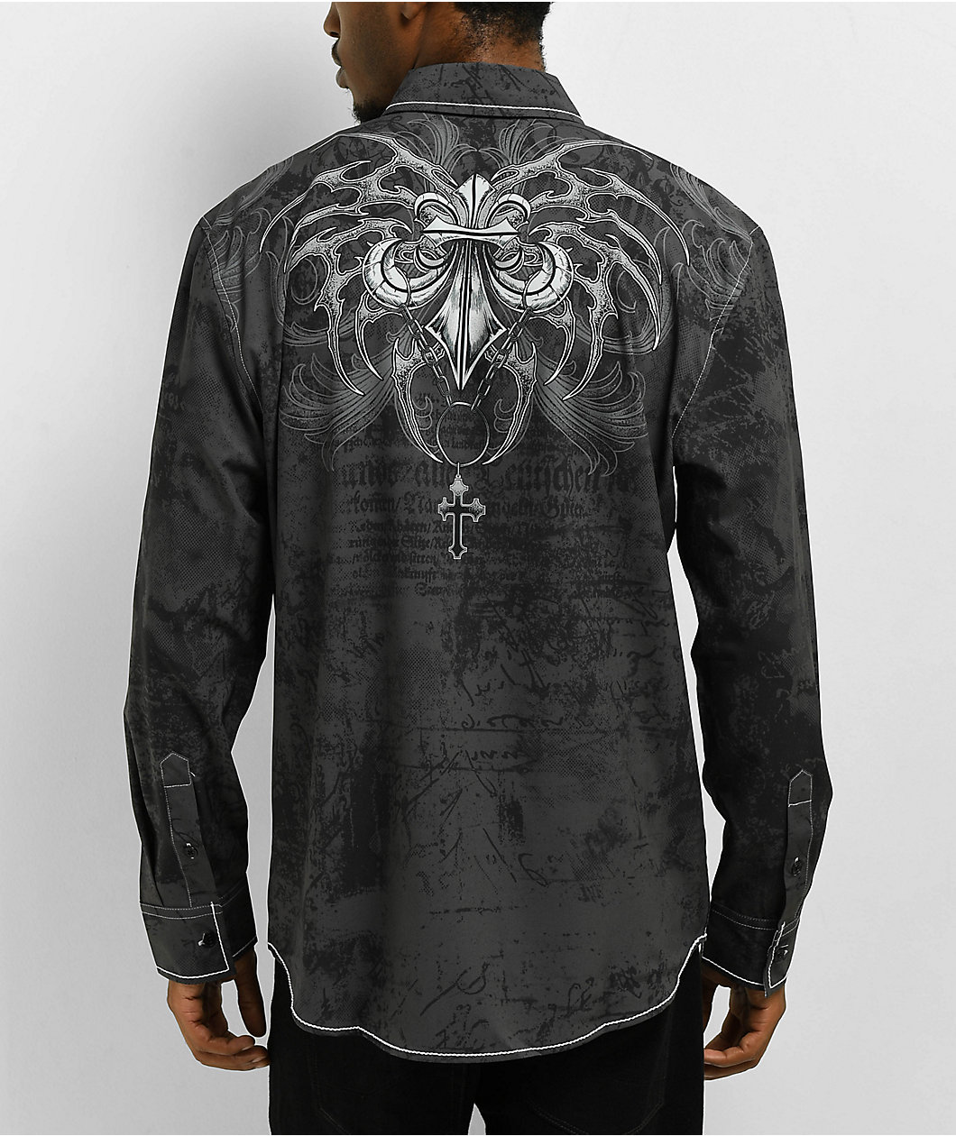 Affliction Collapse Grey Long Sleeve Button Up Shirt