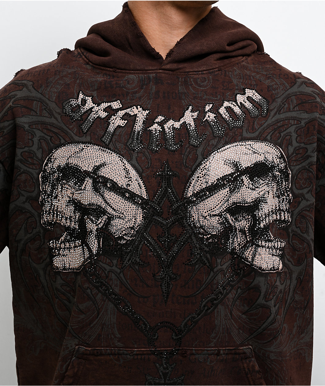 Affliction Collapse Rhinestone Brown Wash Hoodie