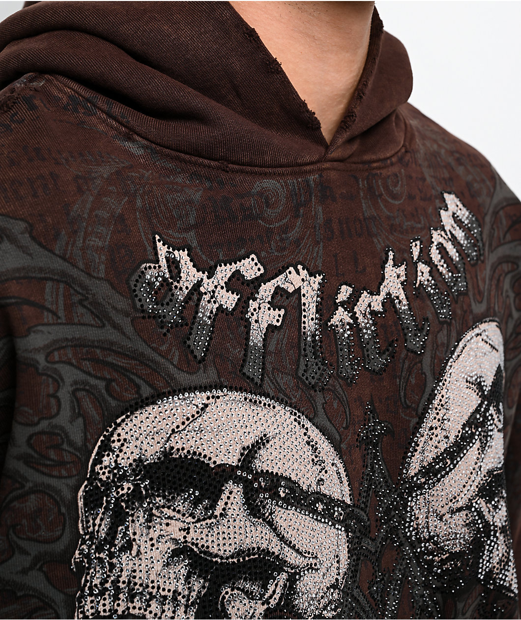 Affliction Collapse Rhinestone Brown Wash Hoodie