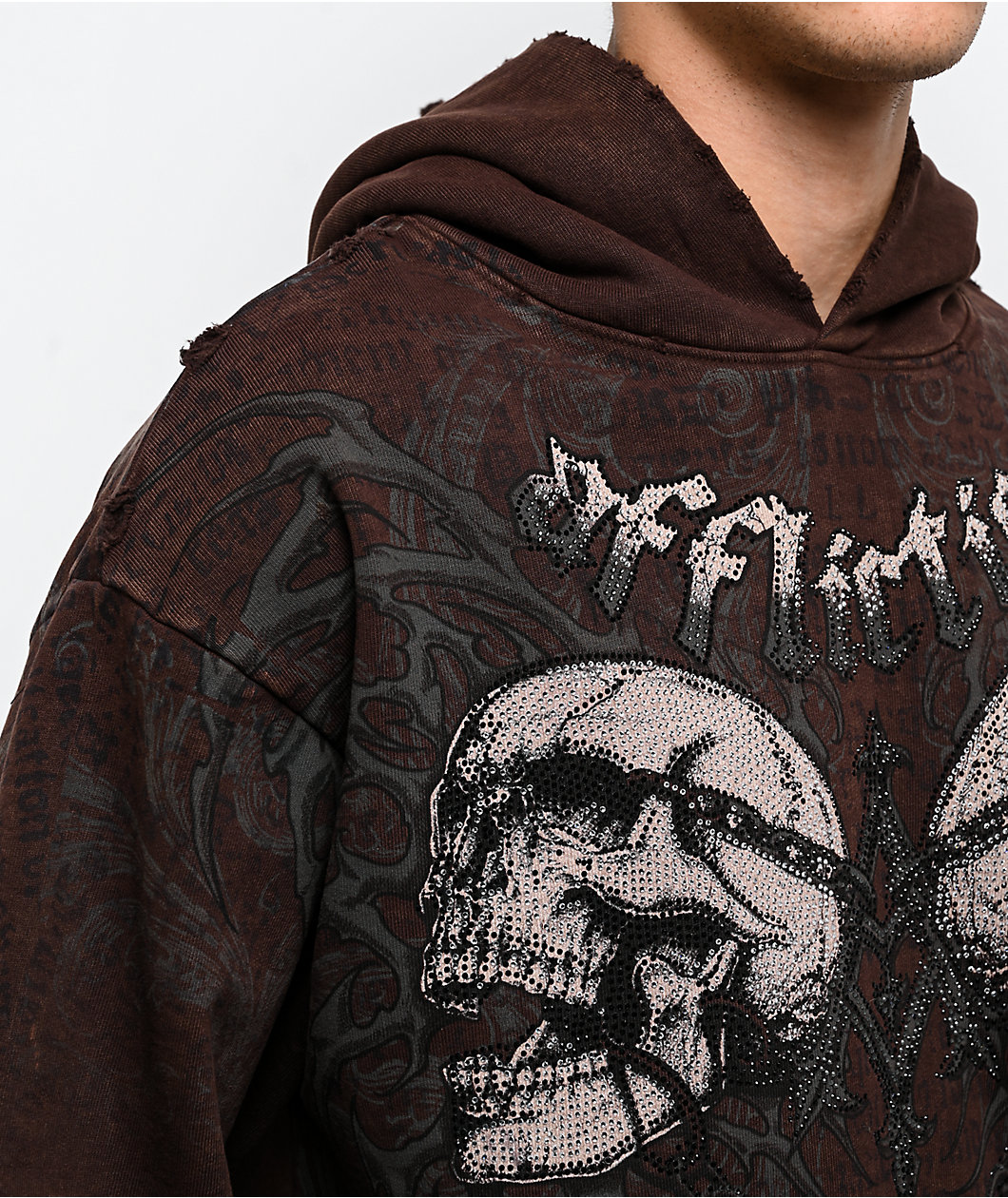 Affliction Collapse Rhinestone Brown Wash Hoodie