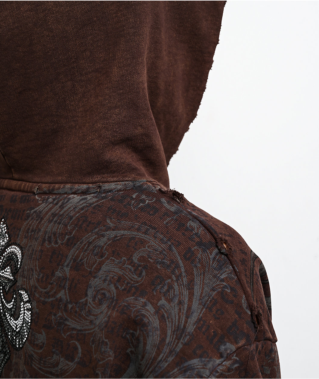 Affliction Collapse Rhinestone Brown Wash Hoodie