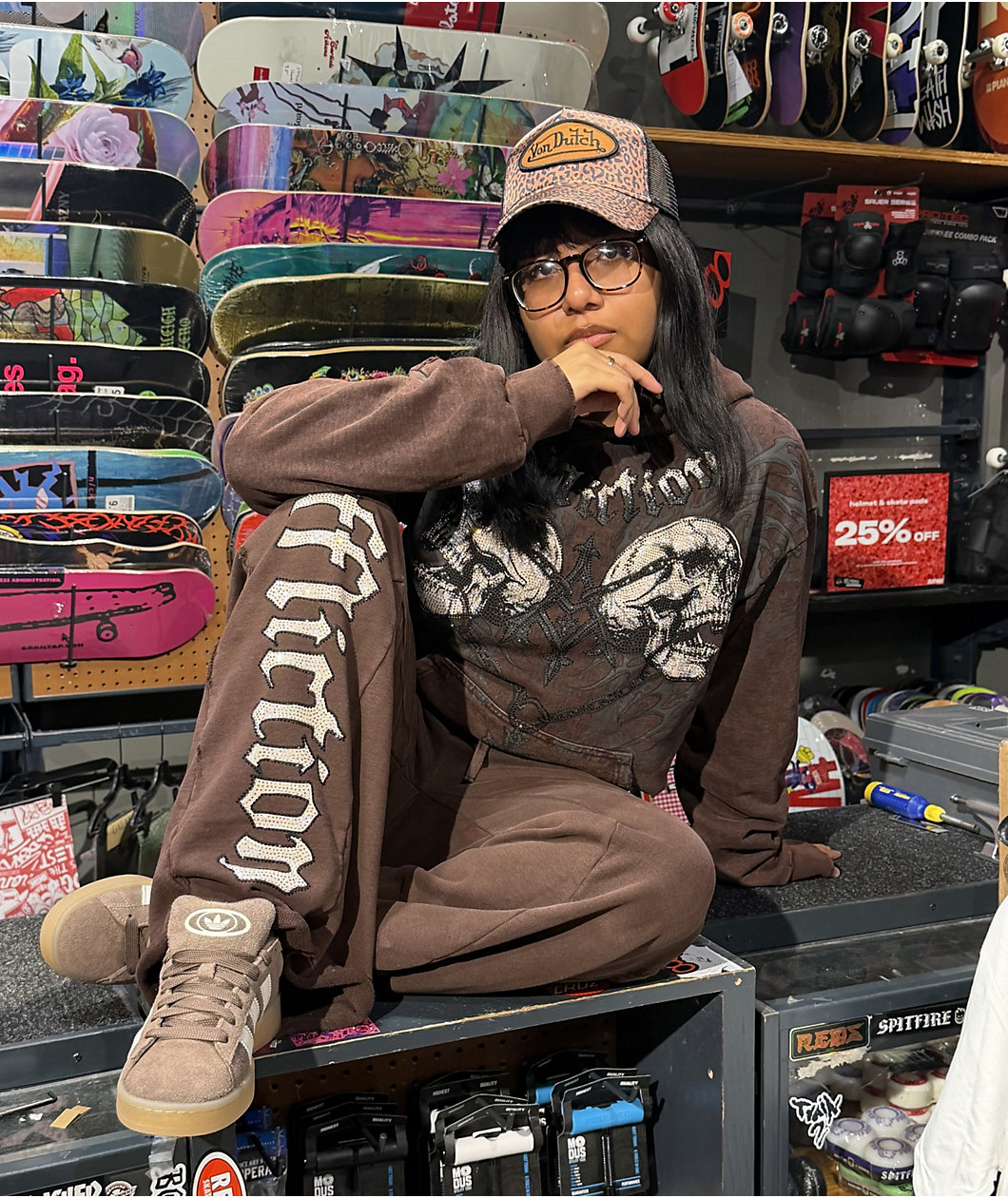 Affliction Collapse Rhinestone Brown Wash Hoodie