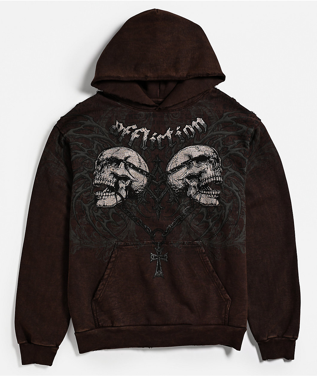 Affliction Collapse Rhinestone Brown Wash Hoodie