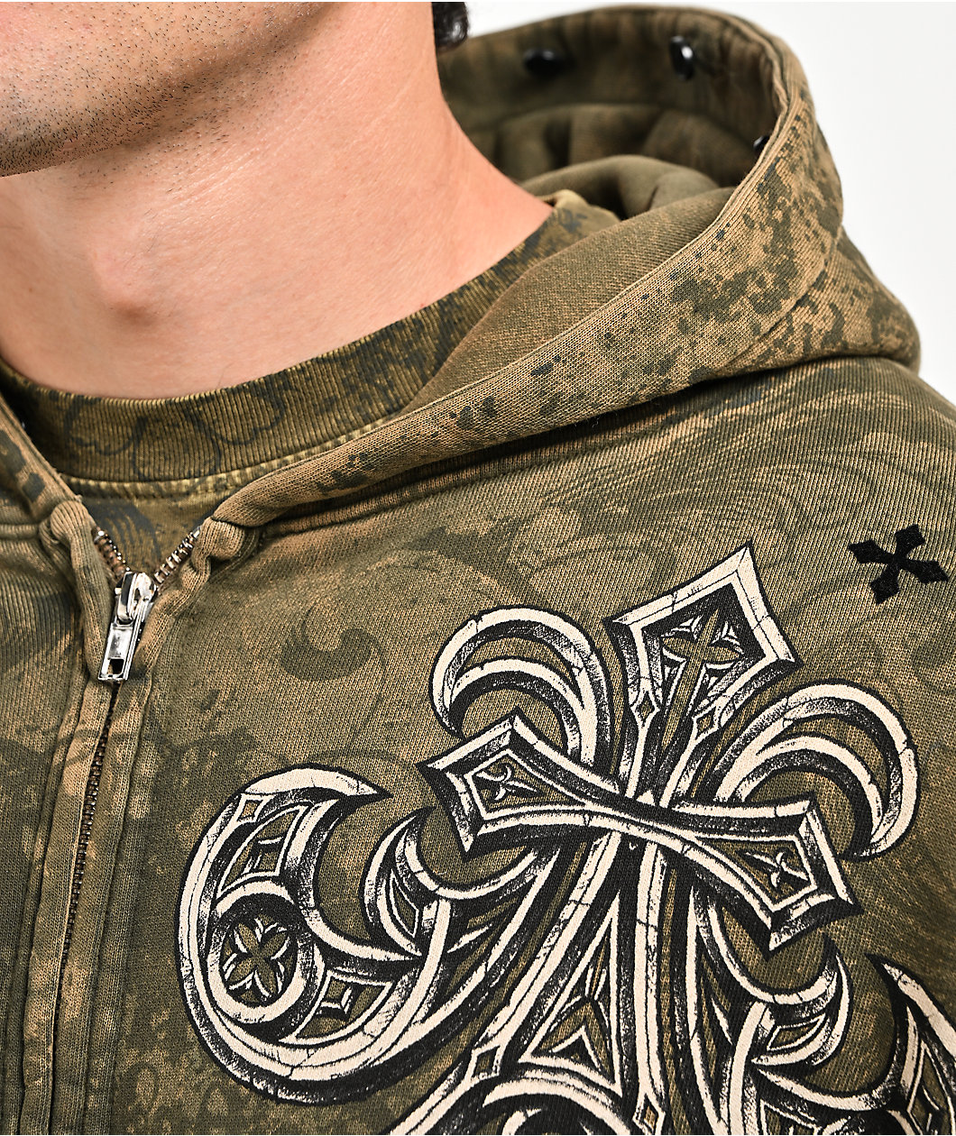 Affliction Courage Faux Fur Green Zip Hoodie