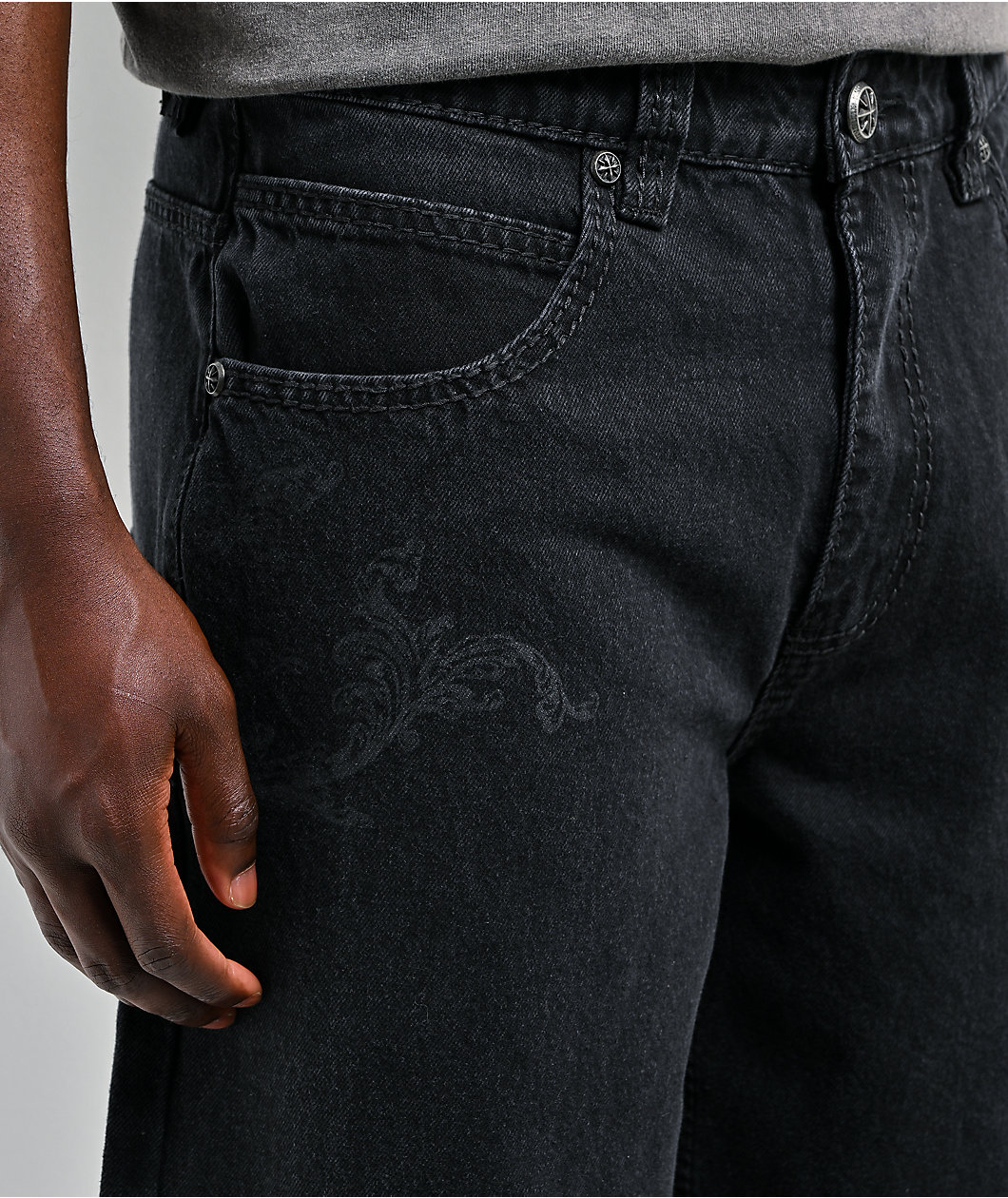 Affliction Creed Black Wash Wide Leg Denim Shorts