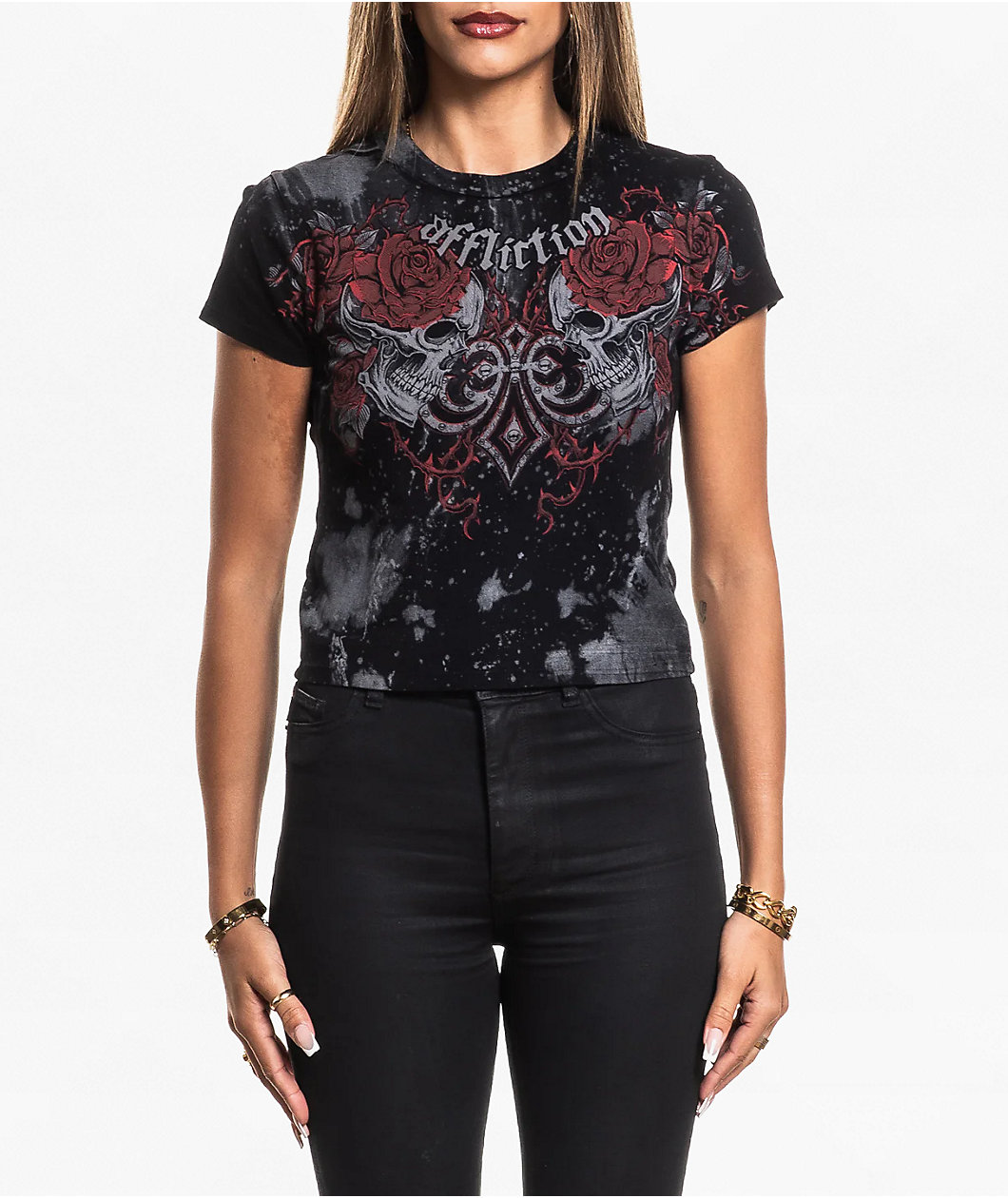 Affliction Crimson Temple Tie Dye Black Crop T-Shirt