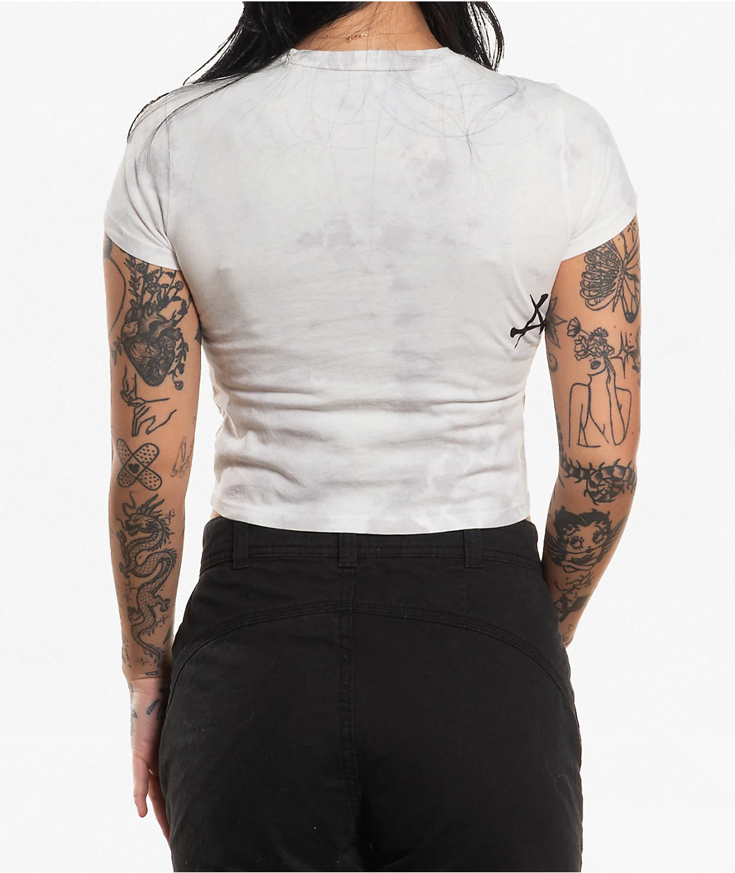 Affliction Cross White Tea Stain Wash Crop T-Shirt