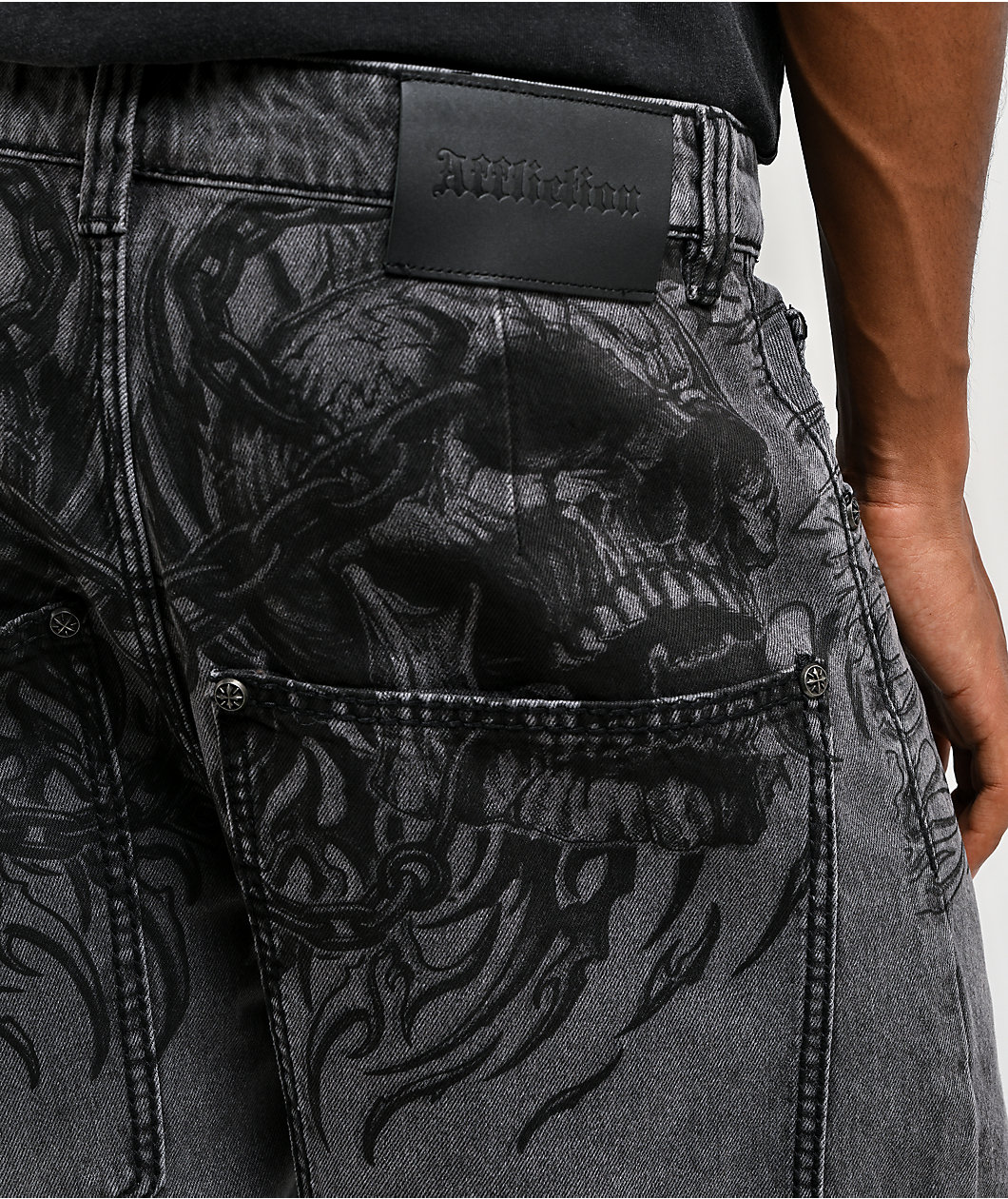 Affliction Crossed Chains Grey Wash Denim Shorts