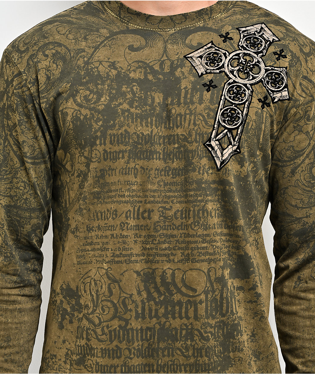 Affliction Crossed Green Long Sleeve T-Shirt