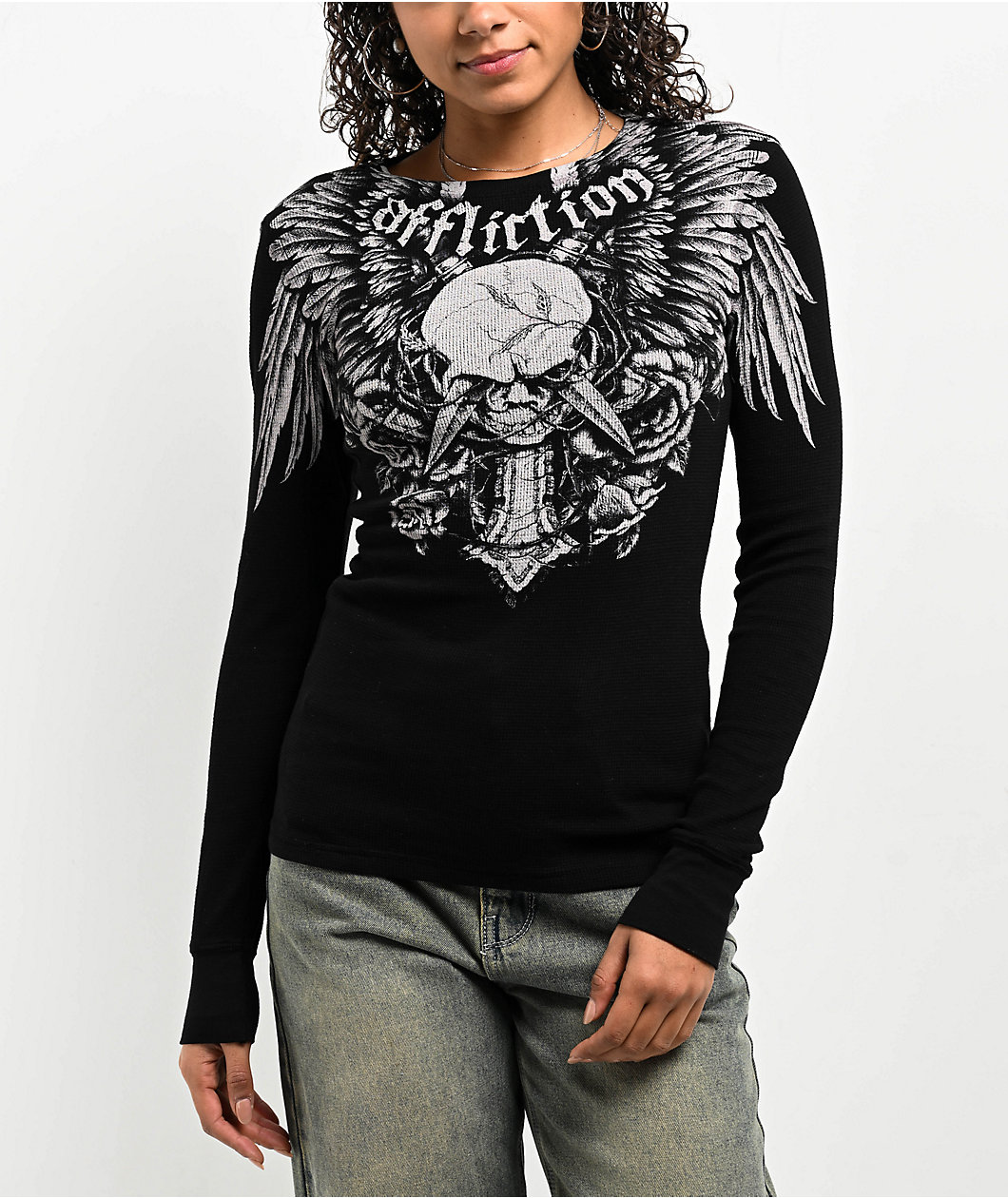 Affliction Crossed Over Black Lava Thermal Long Sleeve T-Shirt