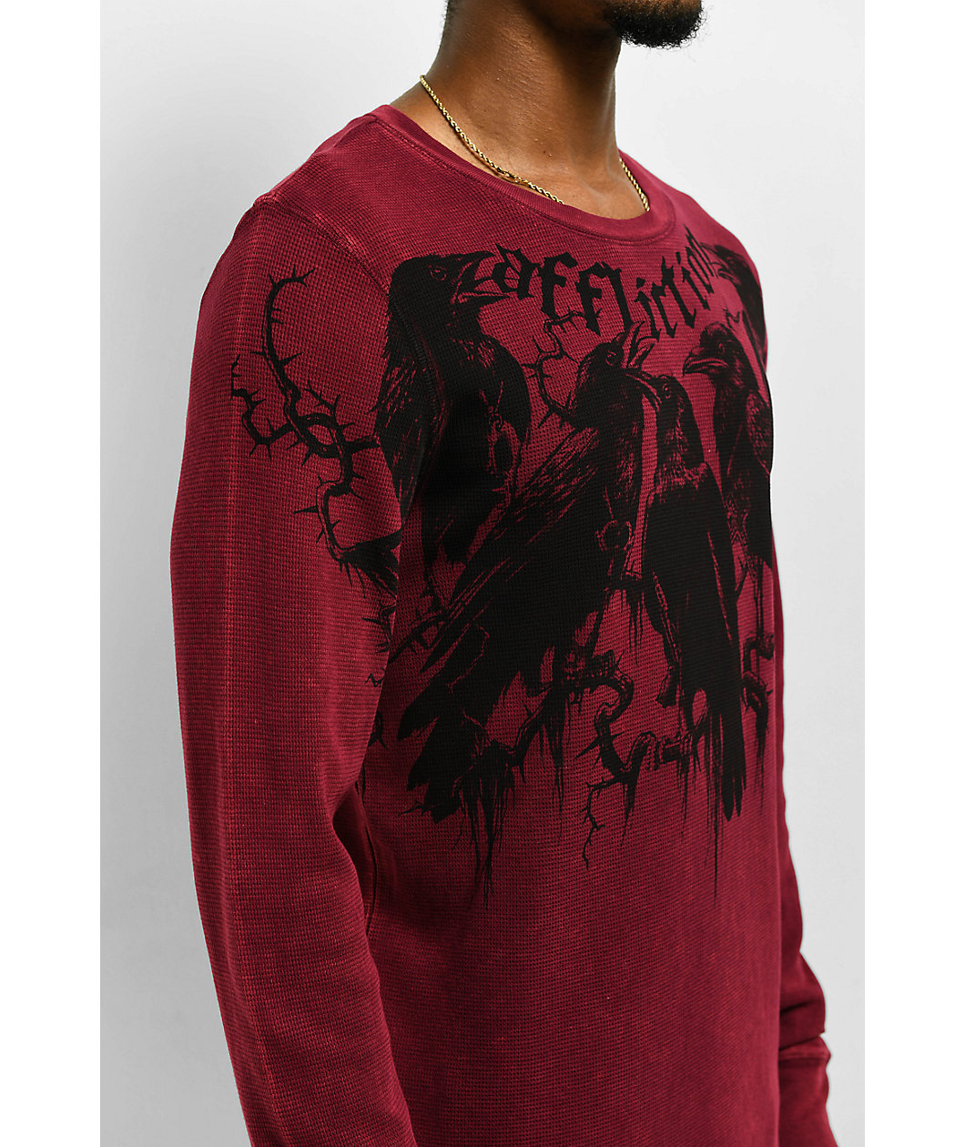 Affliction Crows Burgundy Thermal Long Sleeve T-Shirt