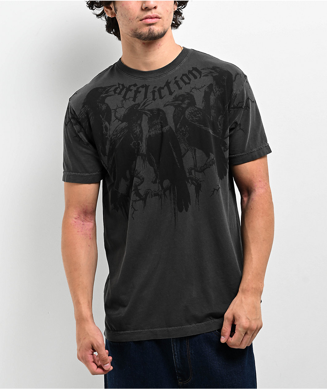 Affliction Crows Charcoal T-Shirt