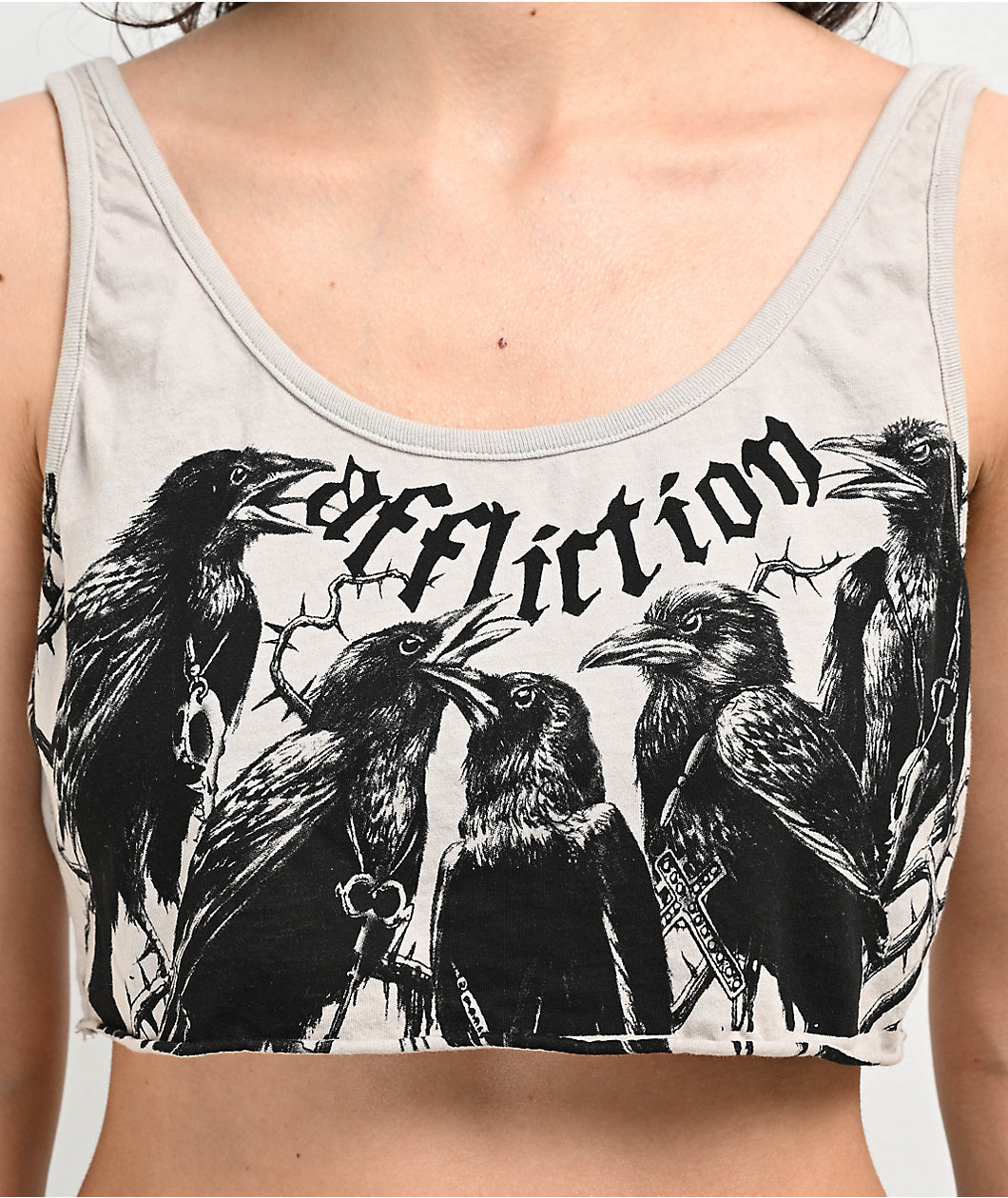 Affliction Crows Grey Cami Crop T-Shirt