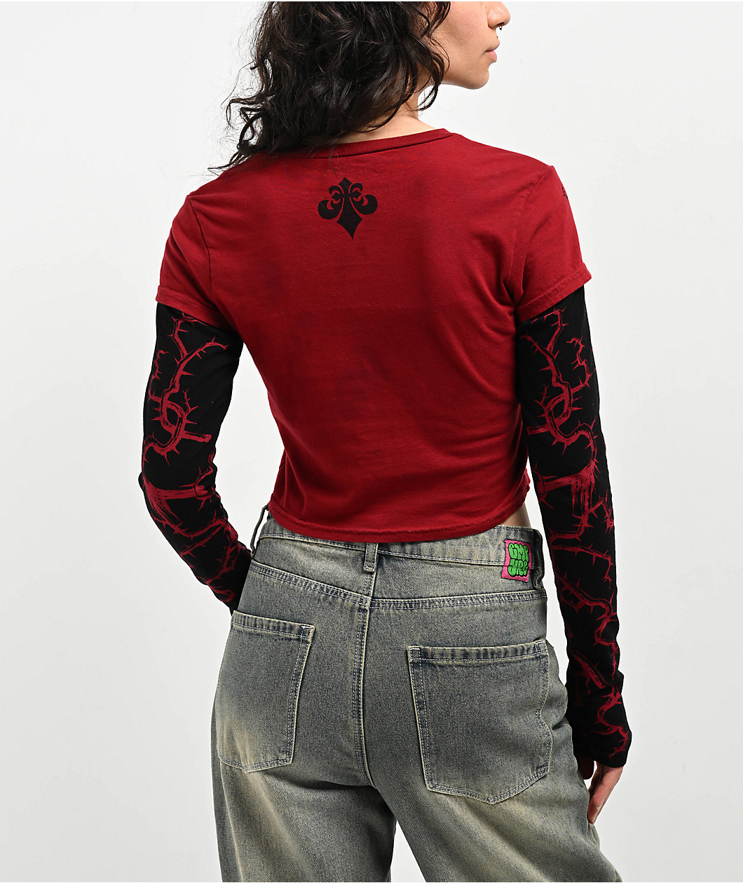 Affliction Crows Red 2fer Crop T-Shirt