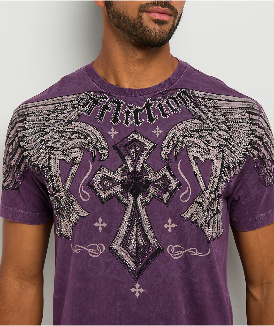 Affliction Dark Attack Purple Rhinestone T-Shirt