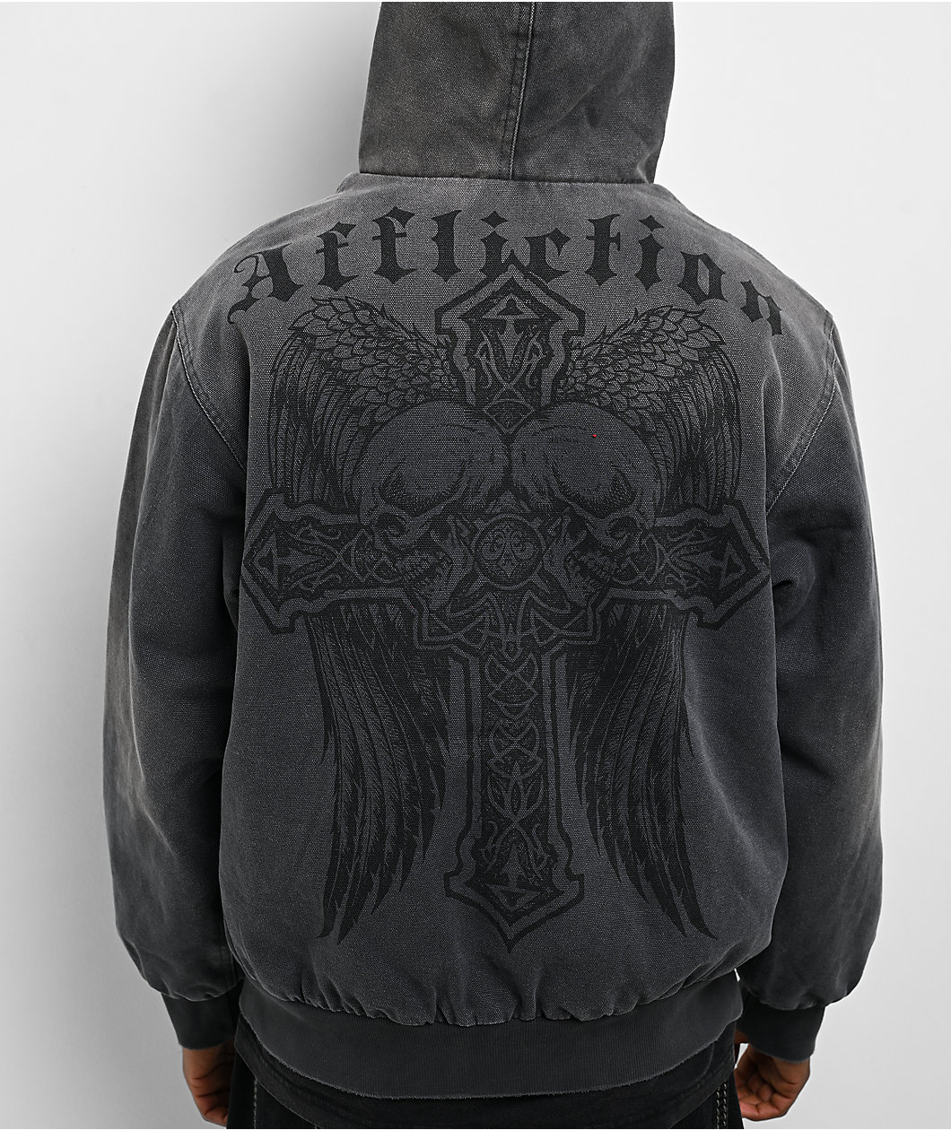 Affliction Dark Wings Charcoal Hooded Canvas Zip Jacket