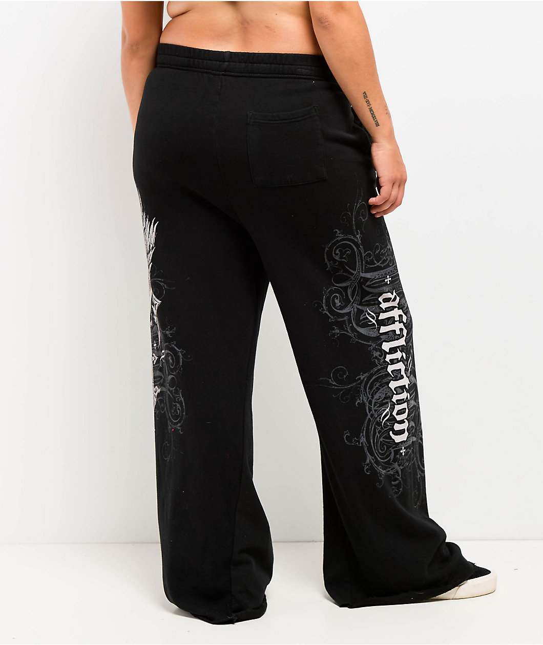 Affliction Death Eyes Black Wide Leg Sweatpants