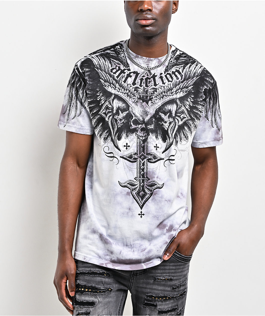 Affliction Death Eyes Grey Tie Dye T-Shirt
