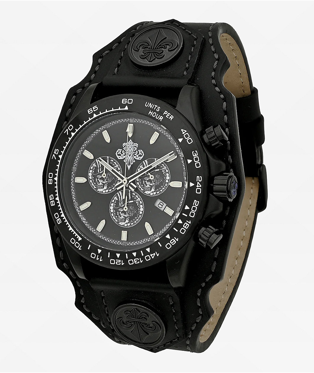 Affliction Death Hat Black & White Analog Watch