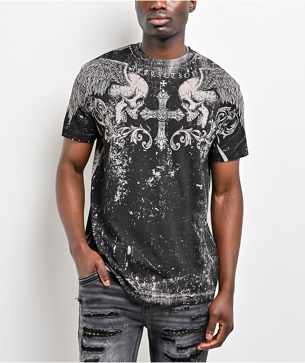 Affliction Death Trial Silver Lava Wash Reversible T-Shirt