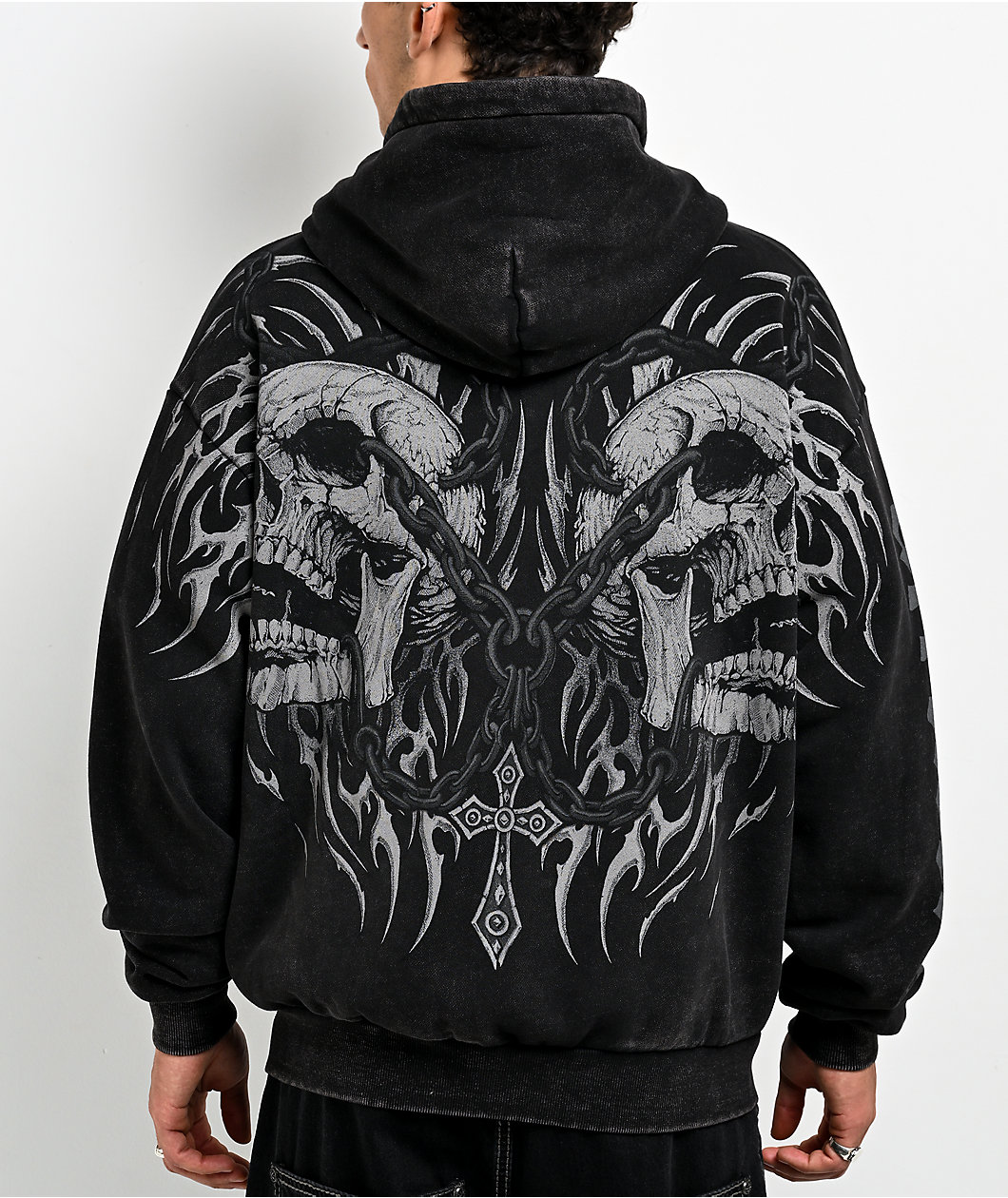 Affliction Decimation Faux Fur Black Zip Hoodie