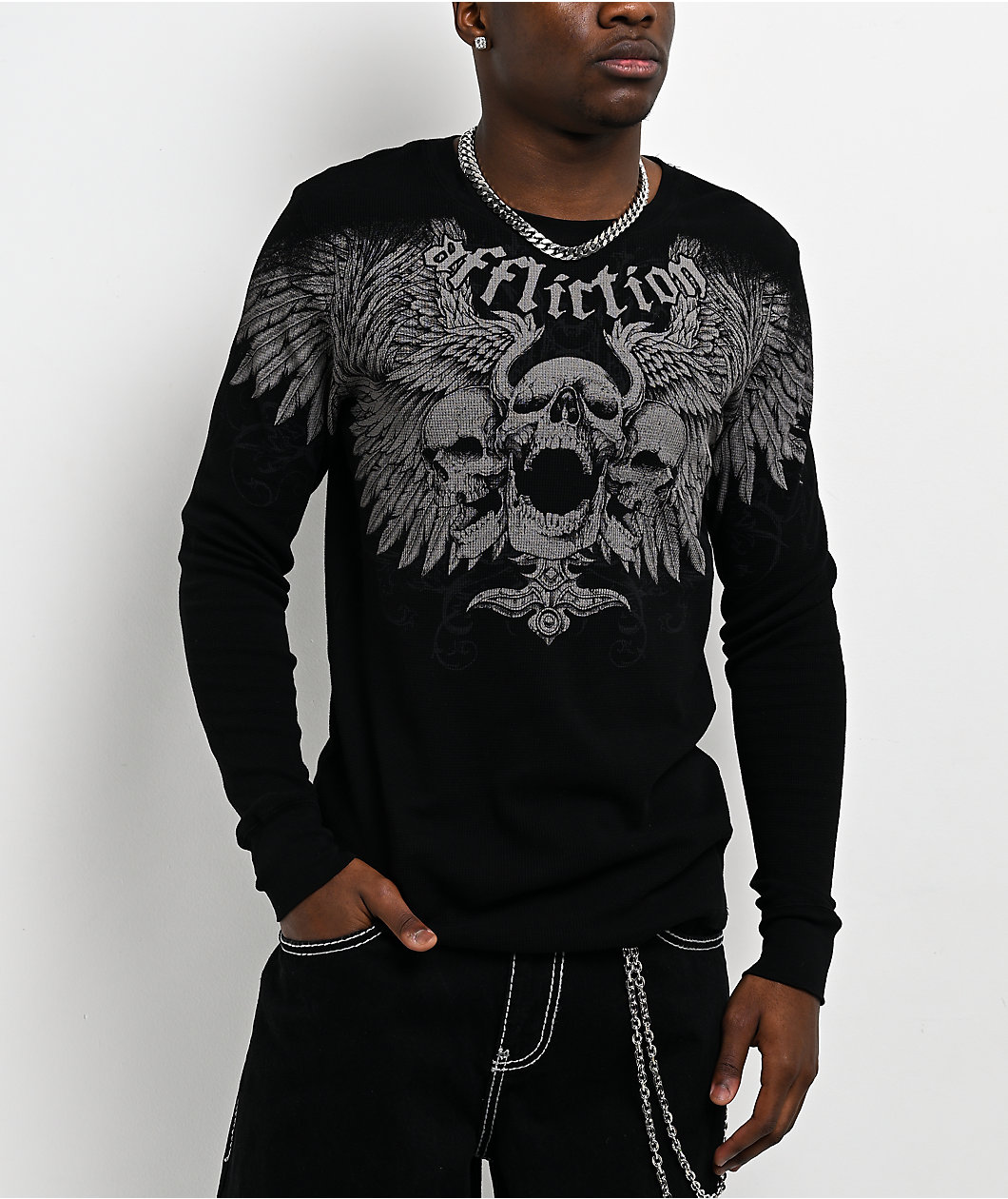 Affliction Desperation Black Thermal Long Sleeve T-Shirt