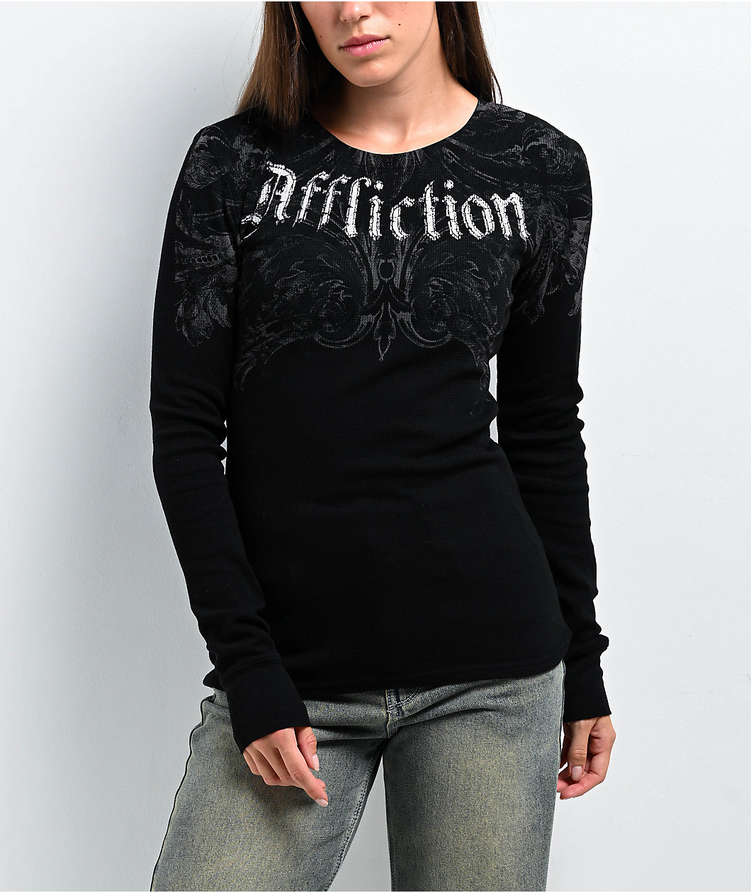 Affliction Detail Black Thermal Long Sleeve T-Shirt