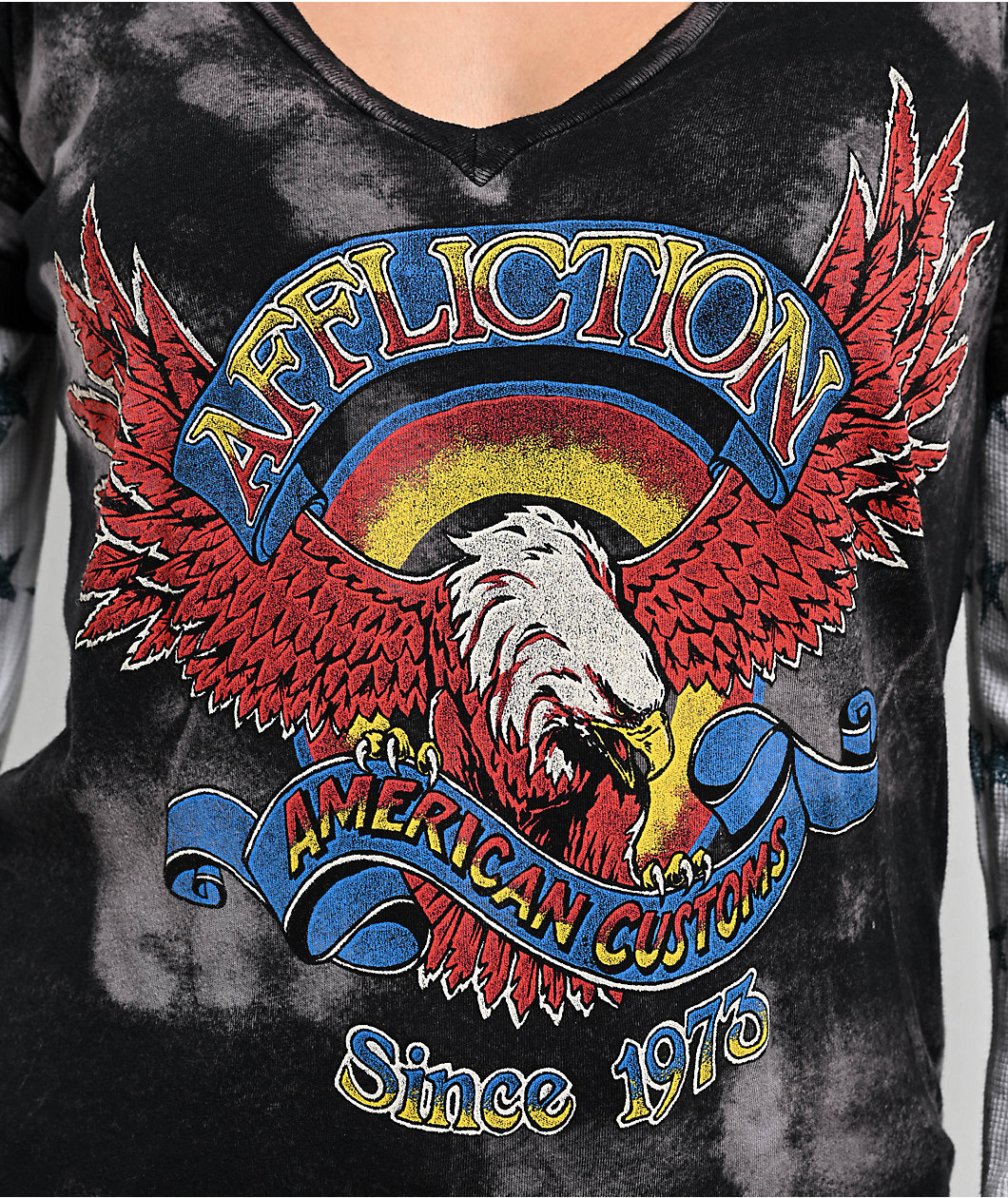 Affliction Eagle Clutch Black & White 2fer Thermal Long Sleeve T-Shirt