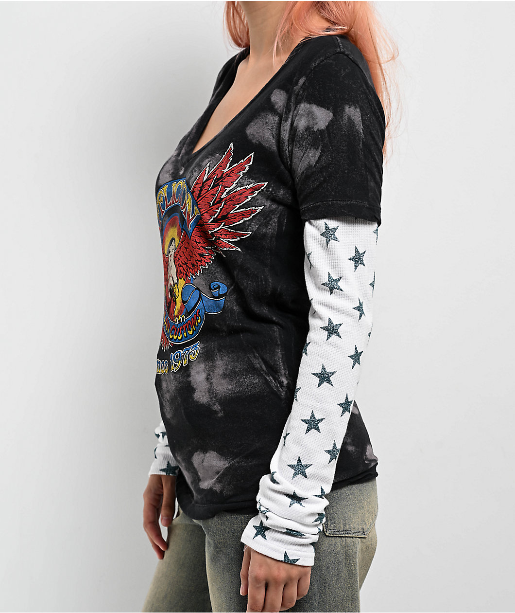 Affliction Eagle Clutch Black & White 2fer Thermal Long Affliction Eagle Clutch Black & White 2fer Thermal Long
