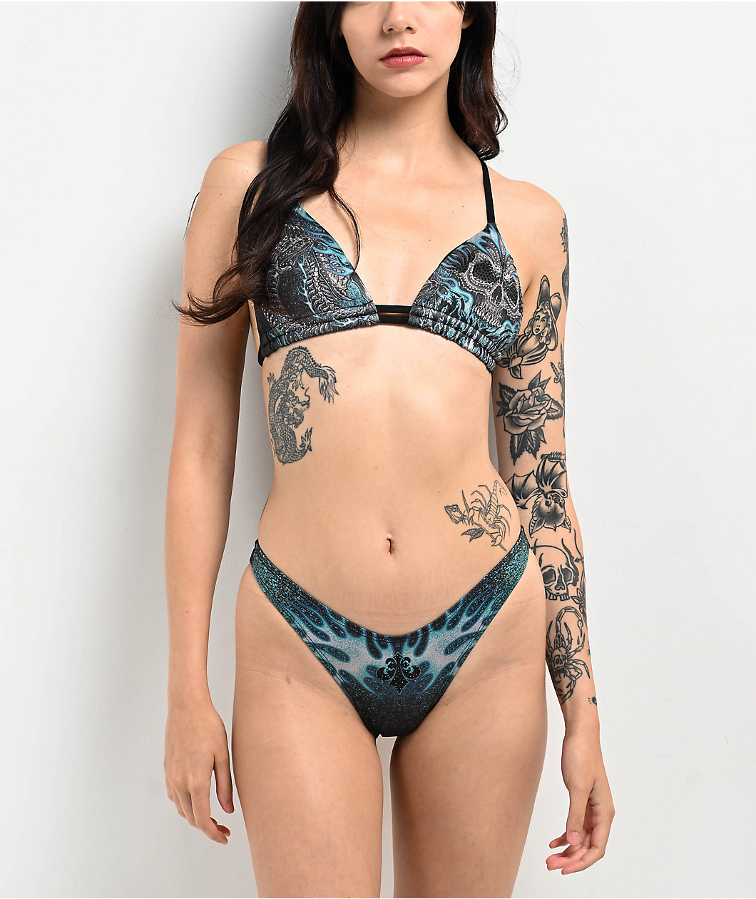 Affliction Electric Storm Black High Leg Bikini Bottom