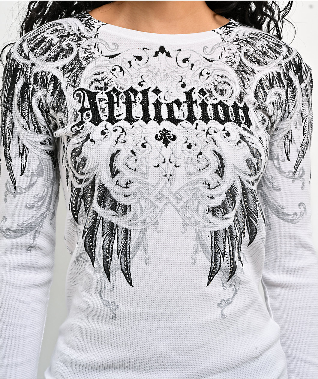 Affliction Estellerly White Thermal Long Sleeve T-Shirt