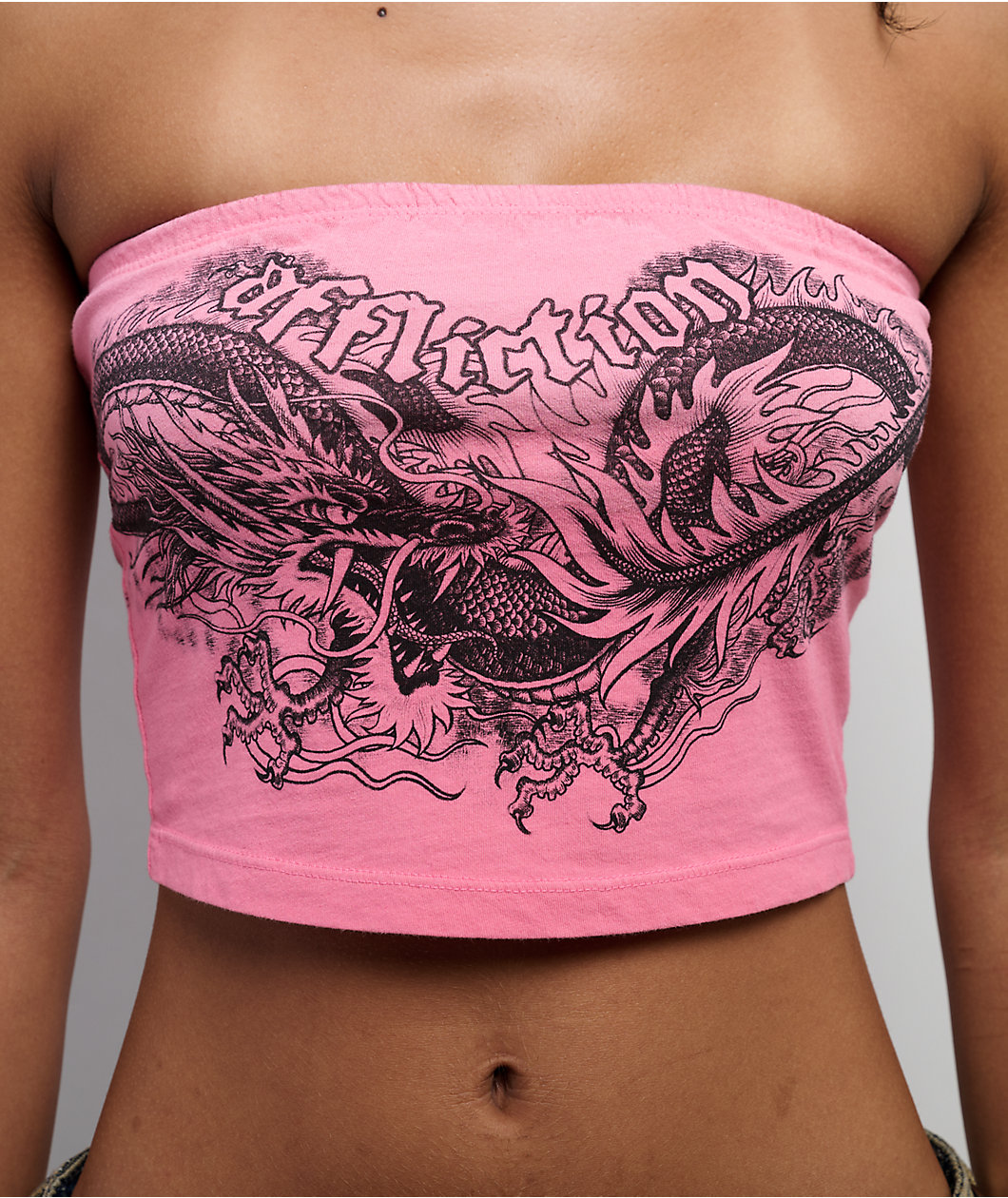 Affliction Flaming Dragon Pink Tube Top
