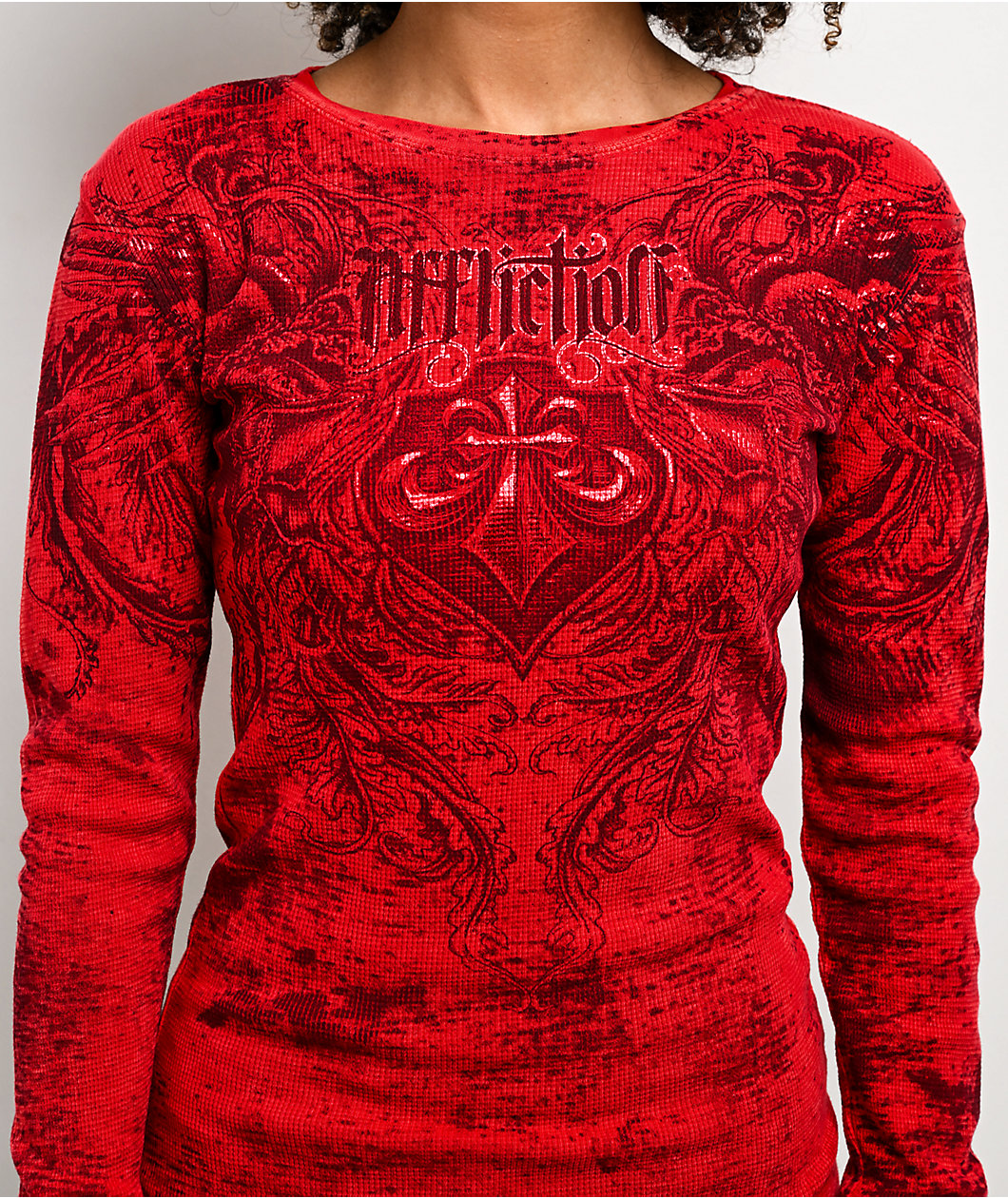 Affliction Fleuresque Red Wash Thermal Long Sleeve T-Shirt